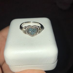 Blue topaz and diamond heart necklace and ring